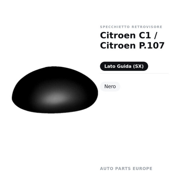 Calotta Specchietto Retrovisore Sinistro Citroen C1 / Citroen P.107 – Nera – foto 2