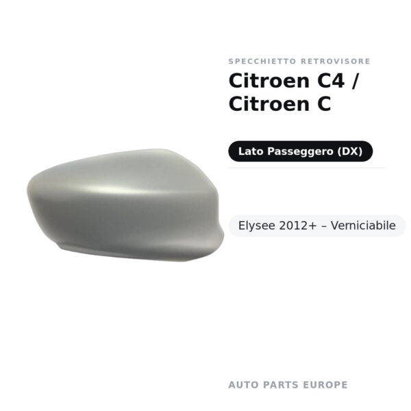 Calotta Specchietto Retrovisore Destro Citroen C4 / Citroen C-Elysee 2012+ – Verniciabile – foto 2