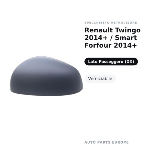 Außenspiegel Rechts Renault Twingo 2014+ / Smart Forfour 2014+ – Lackierbar – Bild 2