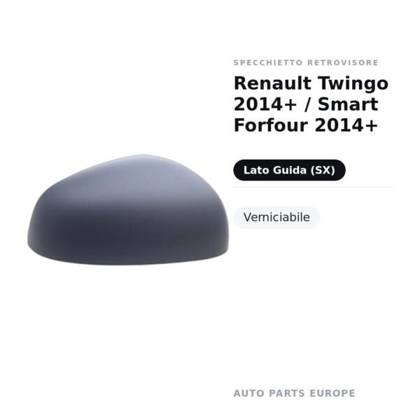 Calotta Specchietto Retrovisore Sinistro Renault Twingo 2014+ / Smart Forfour 2014+ – Verniciabile – foto 2