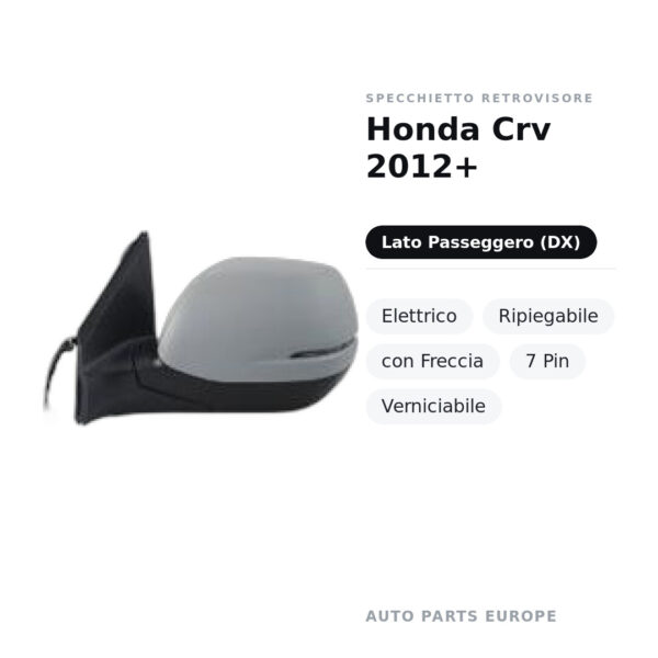 Specchietto Retrovisore Destro Honda Crv 2012+ – Elettrico, Ripiegabile, con Freccia, 7 Pin, Verniciabile – foto 2
