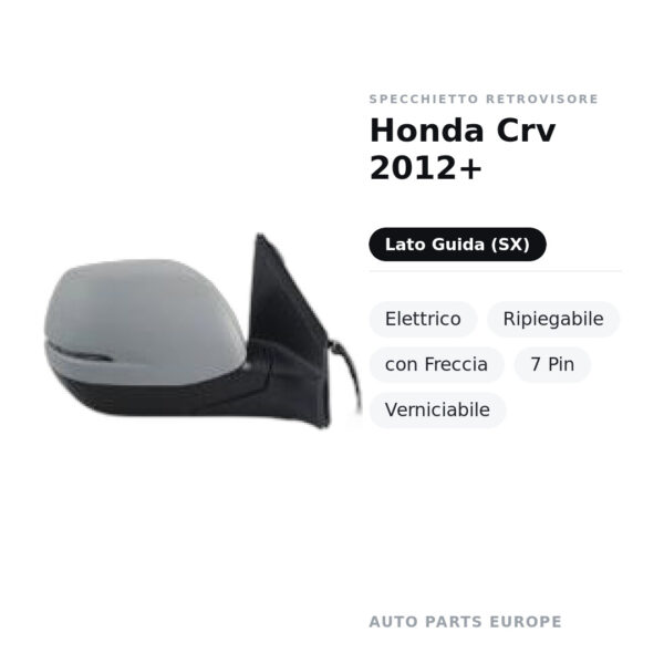 Außenspiegel Links Honda Crv 2012+ – Elektrisch, Klappbar, mit Blinker, 7-polig, Lackierbar – Bild 2