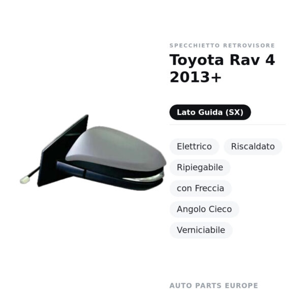 Außenspiegel Links Toyota Rav 4 2013+ – Elektrisch, Beheizt, Klappbar, mit Blinker, Totwinkel-Sensor, Lackierbar – Bild 2