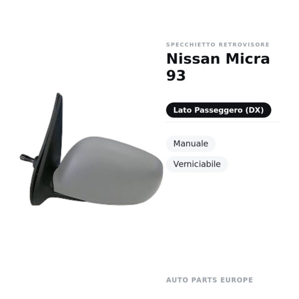 Außenspiegel Rechts Nissan Micra 93 – Manuell, Lackierbar – Bild 2