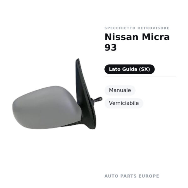 Specchietto Retrovisore Sinistro Nissan Micra 93 – Manuale, Verniciabile – foto 2