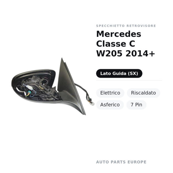 Außenspiegel Links Mercedes Klasse C W205 2014+ – Elektrisch, Beheizt, Asphärisch, 7-polig – Bild 2