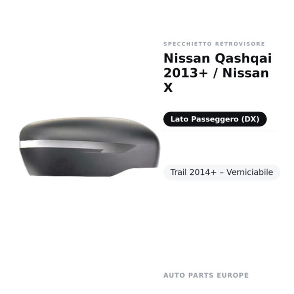Calotta Specchietto Retrovisore Destro Nissan Qashqai 2013+ / Nissan X-Trail 2014+ – Verniciabile – foto 2