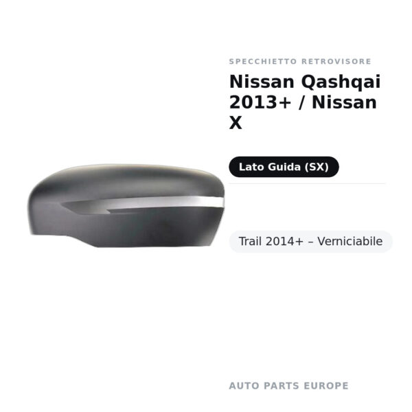 Calotta Specchietto Retrovisore Sinistro Nissan Qashqai 2013+ / Nissan X-Trail 2014+ – Verniciabile – foto 2
