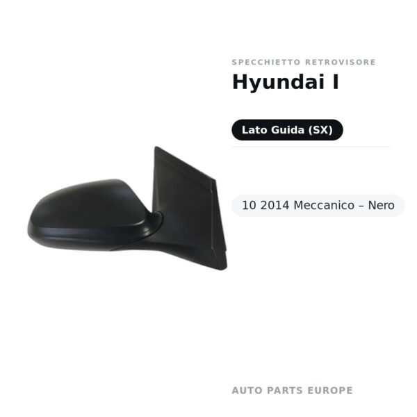 Specchietto Retrovisore Sinistro Hyundai I-10 2014 Meccanico – Nero – foto 2