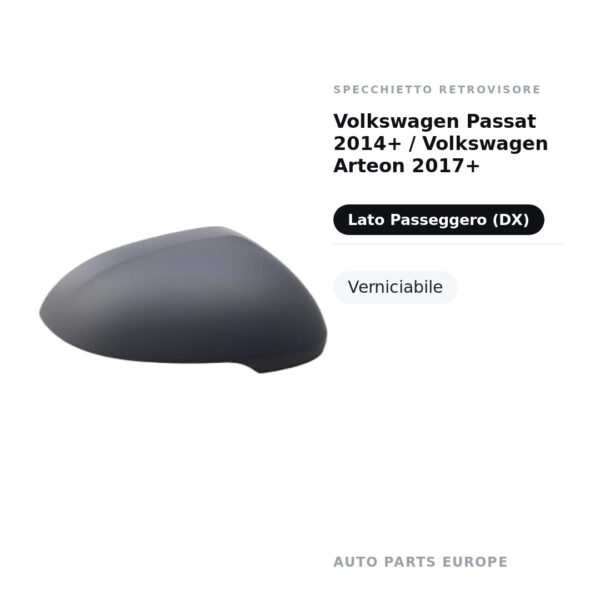 Außenspiegel Rechts Volkswagen Passat 2014+ / Volkswagen Arteon 2017+ – Lackierbar – Bild 2