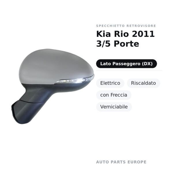 Außenspiegel Rechts Kia Rio 2011 3/5 Türen – Elektrisch, Beheizt, mit Blinker, Lackierbar – Bild 2