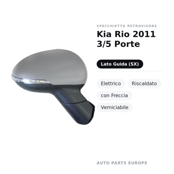 Specchietto Retrovisore Sinistro Kia Rio 2011 3/5 Porte – Elettrico, Riscaldato, con Freccia, Verniciabile – foto 2