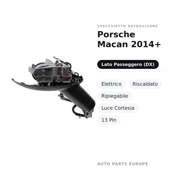 Außenspiegel Rechts Porsche Macan 2014+ – Elektrisch, Beheizt, Klappbar, Umgebungslicht, 13-polig – Bild 2