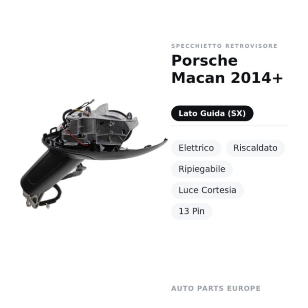 Specchietto Retrovisore Sinistro Porsche Macan 2014+ – Elettrico, Riscaldato, Ripiegabile, Luce Cortesia, 13 Pin – foto 2