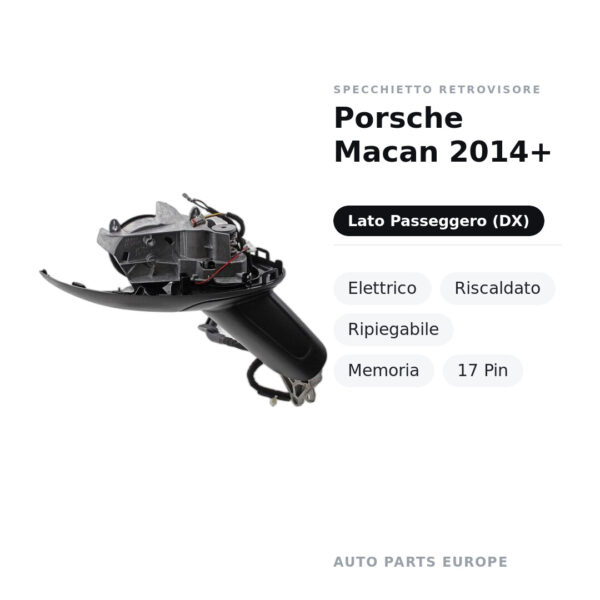 Specchietto Retrovisore Destro Porsche Macan 2014+ – Elettrico, Riscaldato, Ripiegabile, Memoria, 17 Pin – foto 2