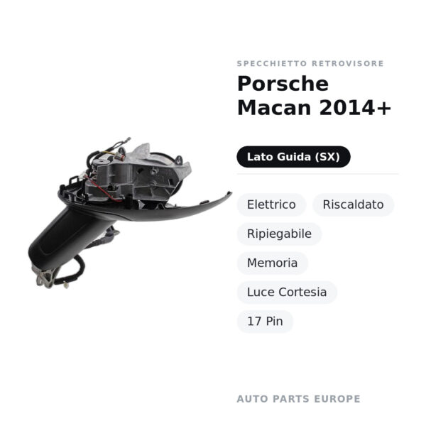 Außenspiegel Links Porsche Macan 2014+ – Elektrisch, Beheizbar, Klappbar, Speicher, Innenleuchte, 17 Polig – Bild 2
