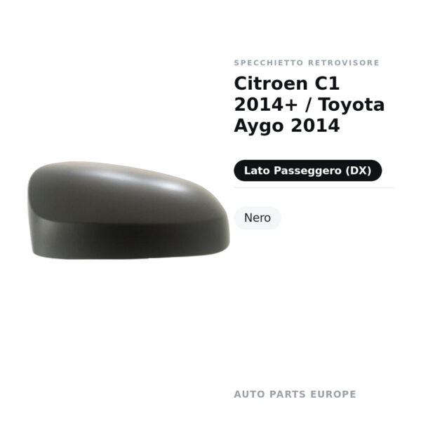 Calotta Specchietto Retrovisore Destro Citroen C1 2014+ / Toyota Aygo 2014 – Nera – foto 2