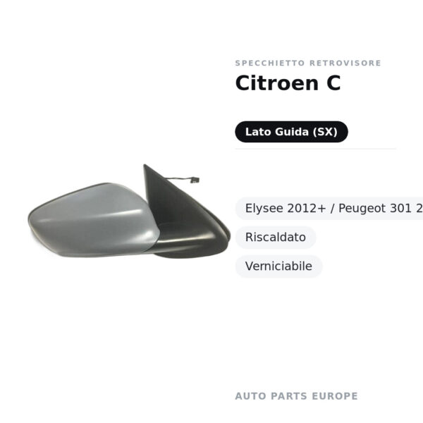 Außenspiegel Links Citroen C-Elysee 2012+ / Peugeot 301 2012+ – Elektrisch, Beheizt, Lackierbar – Bild 2