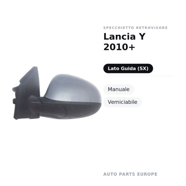 Specchietto Retrovisore Sinistro Lancia Y 2010+ – Manuale, Verniciabile – foto 2