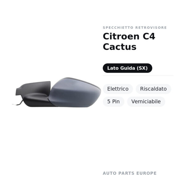 Außenspiegel Links Citroen C4 Cactus – Elektrisch, Beheizt, 5-polig, Lackierbar – Bild 2