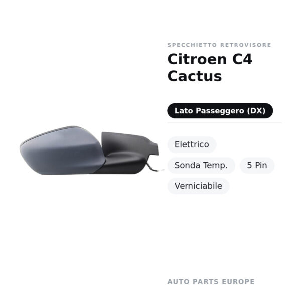 Außenspiegel Rechts Citroën C4 Cactus – Elektrisch, Temperatursgeber, 5-polig, Lackierbar – Bild 2