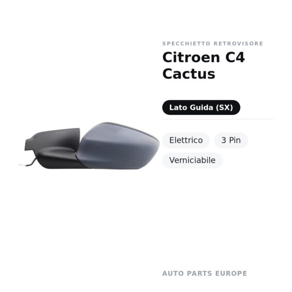 Außenspiegel Links Citroen C4 Cactus – Elektrisch, 3-polig, Lackierbar – Bild 2