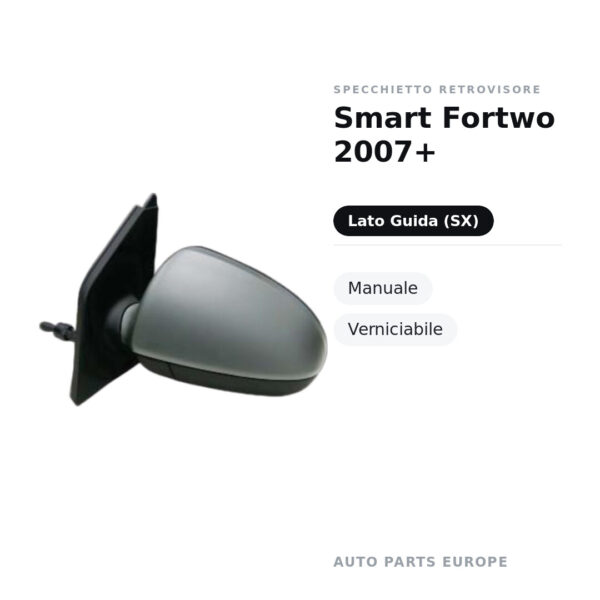 Außenspiegel Links Smart Fortwo 2007+ – Manuell, Lackierbar – Bild 2