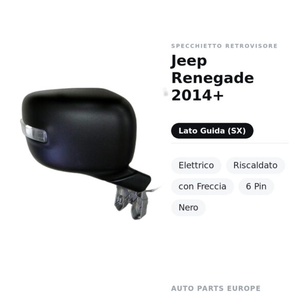 Außenspiegel Links Jeep Renegade 2014+ – Elektrisch, Beheizt, mit Blinker, 6-polig, Schwarz – Bild 2