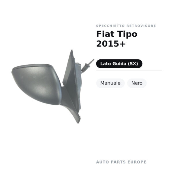 Specchietto Retrovisore Sinistro Fiat Tipo 2015+ – Manuale, Nero – foto 2