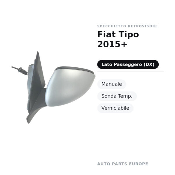 Specchietto Retrovisore Destro Fiat Tipo 2015+ – Manuale, Sonda Temp., Verniciabile – foto 3