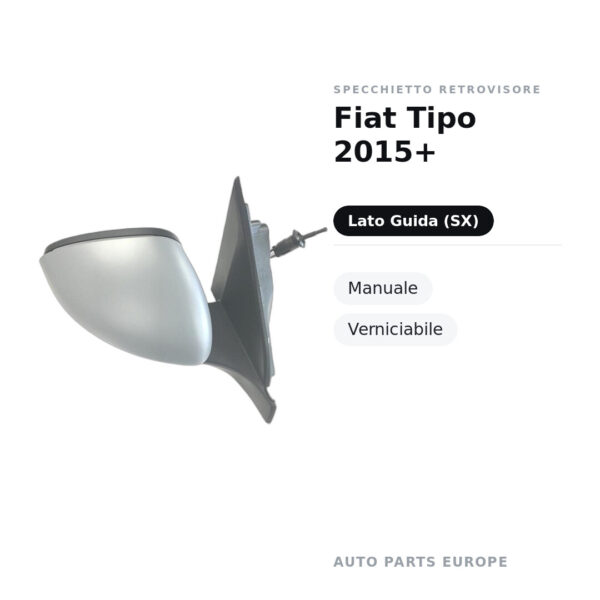 Specchietto Retrovisore Sinistro Fiat Tipo 2015+ – Manuale, Verniciabile – foto 2