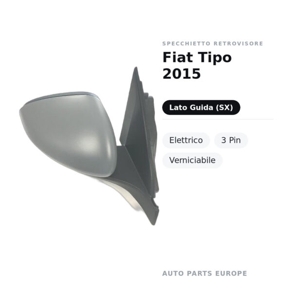 Specchietto Retrovisore Sinistro Fiat Tipo 2015 – Elettrico, 3 Pin, Verniciabile – foto 2