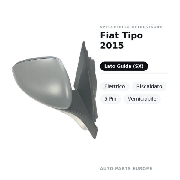 Specchietto Retrovisore Sinistro Fiat Tipo 2015 – Elettrico, Riscaldato, 5 Pin, Verniciabile – foto 2