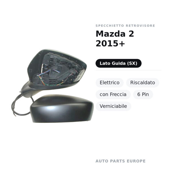 Außenspiegel Links Mazda 2 2015+ – Elektrisch, Beheizt, mit Blinker, 6-polig, Lackierbar – Bild 2