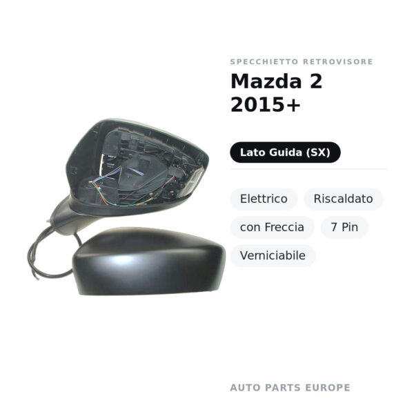 Außenspiegel Links Mazda 2 2015+ – Elektrisch, Beheizt, mit Blinker, 7-polig, Lackierbar – Bild 2