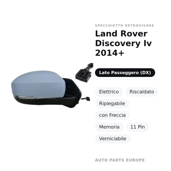 Außenspiegel Rechts Land Rover Discovery Iv 2014+ – Elektrisch, Beheizt, Klappbar, mit Blinker, Speicherfunktion, 11-polig