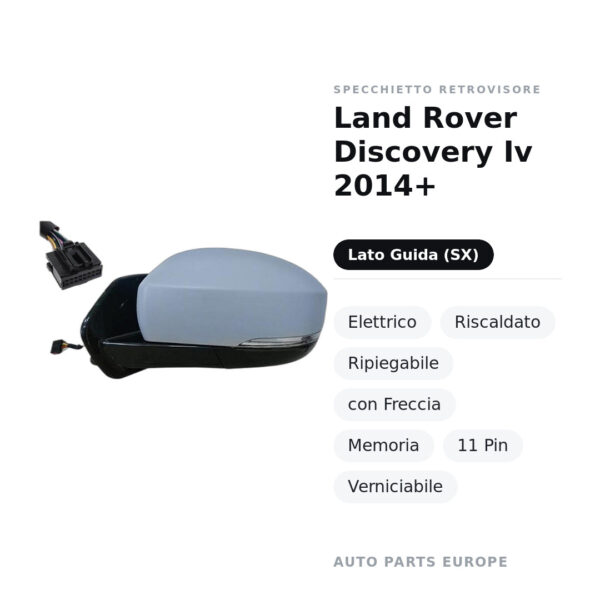 Specchietto Retrovisore Sinistro Land Rover Discovery Iv 2014+ – Elettrico, Riscaldato, Ripiegabile, con Freccia, Memoria