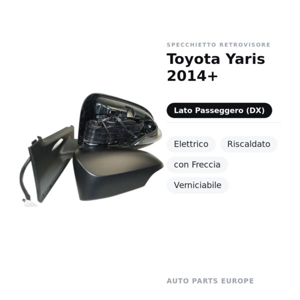 Specchietto Retrovisore Destro Toyota Yaris 2014+ – Elettrico, Riscaldato, con Freccia, Verniciabile – foto 2
