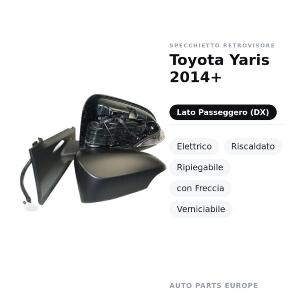 Specchietto Retrovisore Destro Toyota Yaris 2014+ – Elettrico, Riscaldato, Ripiegabile, con Freccia, Verniciabile – foto 2
