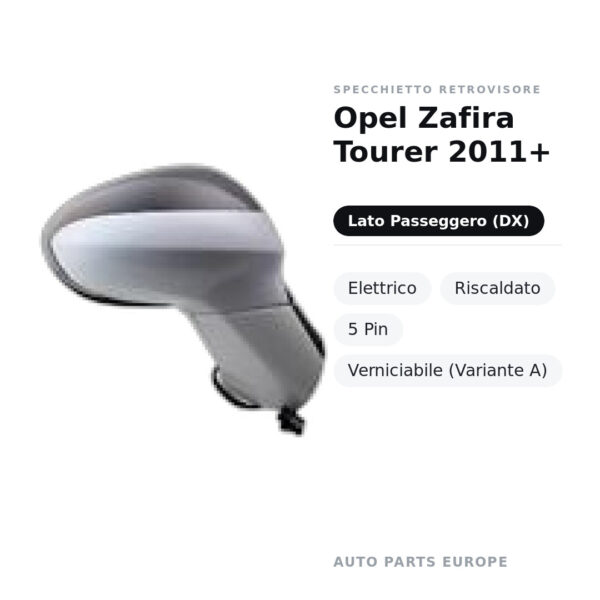 Specchietto Retrovisore Destro Opel Zafira Tourer 2011+ – Elettrico, Riscaldato, 5 Pin, Verniciabile (Variante A) – foto 2