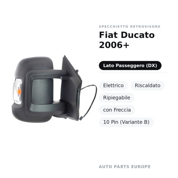 Außenspiegel Rechts Fiat Ducato 2006+ – Elektrisch, Beheizt, Klappbar, mit Blinker, 10-polig (Variante B) – Bild 2