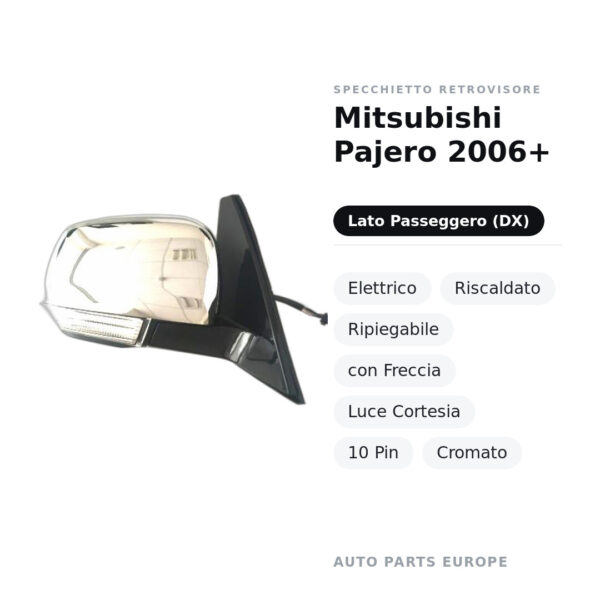 Specchietto Retrovisore Destro Mitsubishi Pajero 2006+ – Elettrico, Riscaldato, Ripiegabile, con Freccia, Luce Cortesia, 10