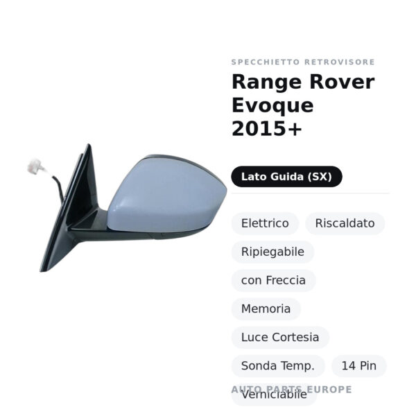 Außenspiegel Links Range Rover Evoque 2015+ – Elektrisch, Beheizt, Klappbar, mit Blinker, Memory, Innenleuchte