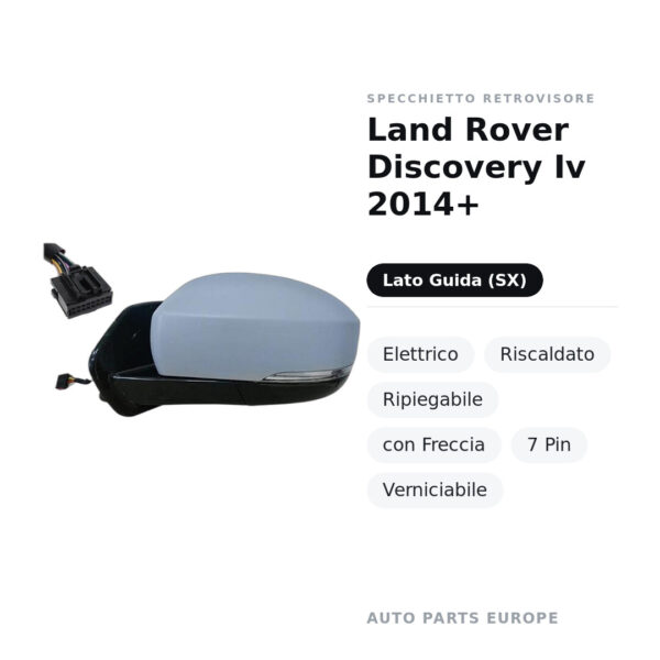 Außenspiegel Links Land Rover Discovery Iv 2014+ – Elektrisch, Beheizt, Klappbar, mit Blinker, 7-polig, Lackierbar – Bild 2