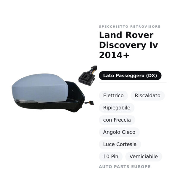 Außenspiegel Rechts Land Rover Discovery Iv 2014+ – Elektrisch, Beheizt, Klappbar, mit Blinker, Toter-Winkel-Sensor