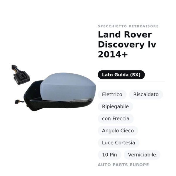 Außenspiegel Links Land Rover Discovery Iv 2014+ – Elektrisch, Beheizt, Klappbar, mit Blinker, Toter Winkel, Innenleuchte