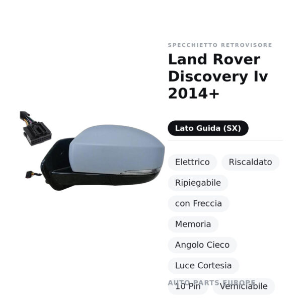 Specchietto Retrovisore Sinistro Land Rover Discovery Iv 2014+ – Elettrico, Riscaldato, Ripiegabile, con Freccia, Memoria