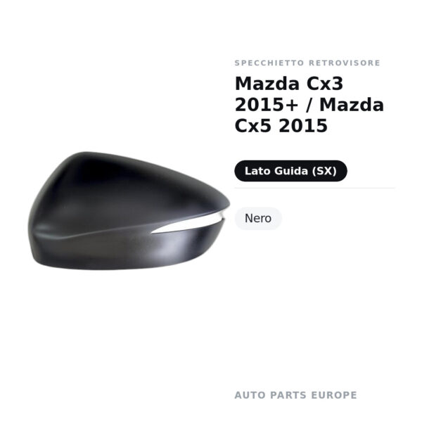 Calotta Specchietto Retrovisore Sinistro Mazda Cx3 2015+ / Mazda Cx5 2015 – Nera – foto 2