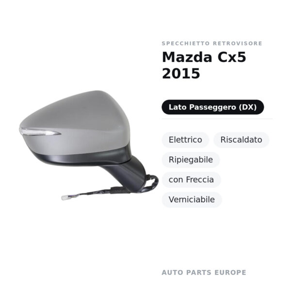 Specchietto Retrovisore Destro Mazda Cx5 2015 – Elettrico, Riscaldato, Ripiegabile, con Freccia, Verniciabile – foto 3