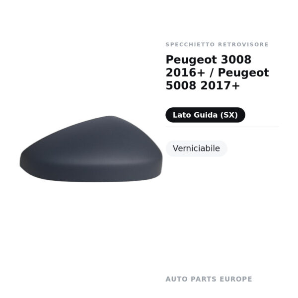 Calotta Specchietto Retrovisore Sinistro Peugeot 3008 2016+ / Peugeot 5008 2017+ – Verniciabile – foto 2